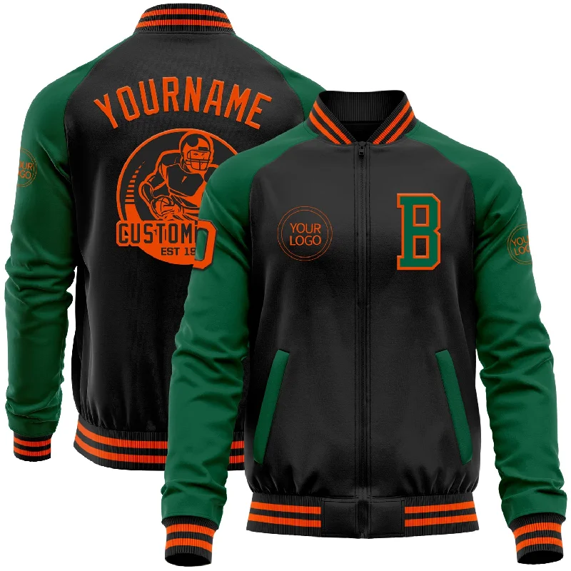 Gender-Neutral Clothing Styles Discount Extravaganza Custom Black Orange-Kelly Green Bomber Varsity Letterman Two Tone Zipper Jacket