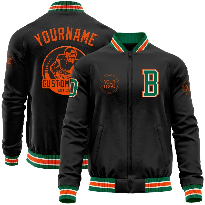 Oversized Unisex Apparel For Effortless Style Huge Discounts This Week Custom Black Kelly Green-Orange Bomber Varsity Letterman Zipper Jacket