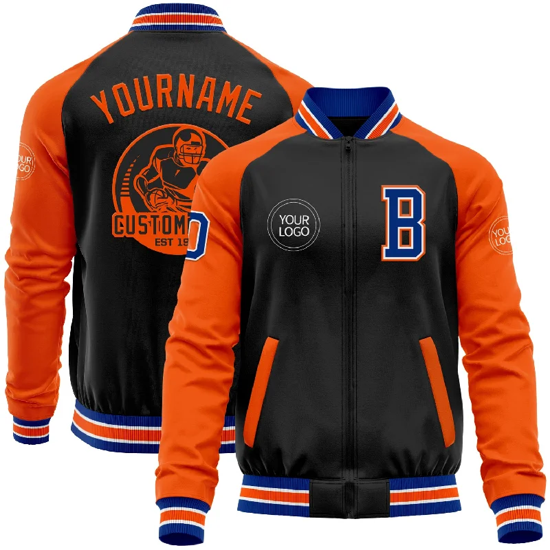 High-Quality Unisex Basics For Everyday Wear Massive Savings Custom Black Royal-Orange Bomber Varsity Letterman Two Tone Zipper Jacket