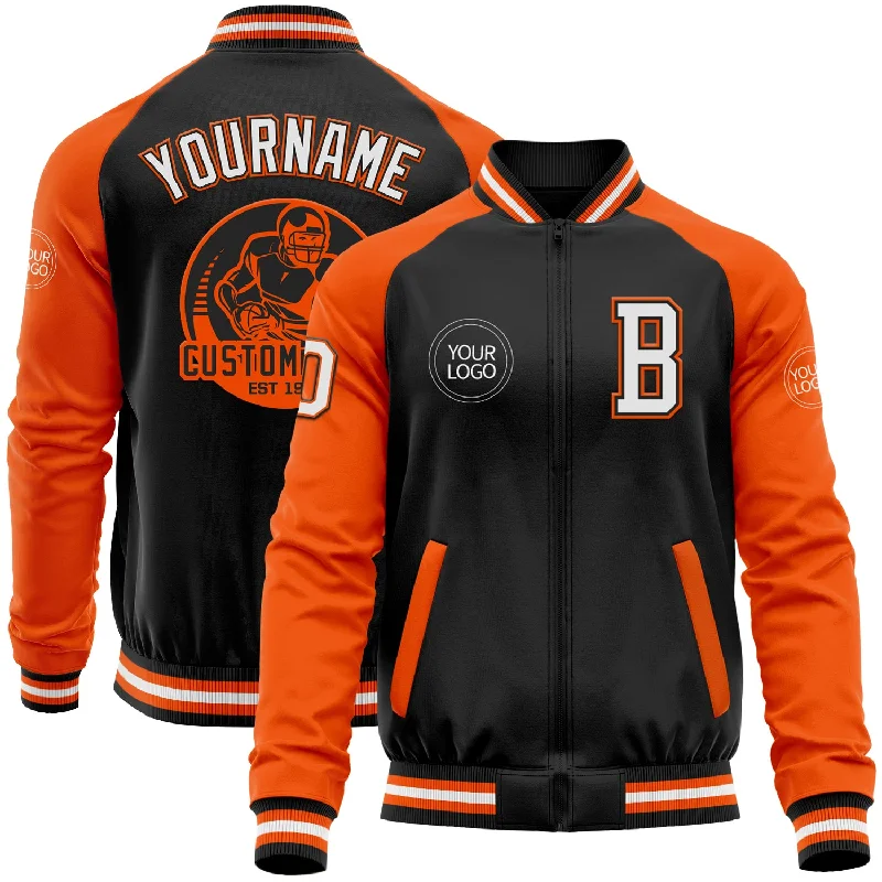 Modern Unisex Streetwear Outfits Flash Sale Now Custom Black White-Orange Bomber Varsity Letterman Two Tone Zipper Jacket