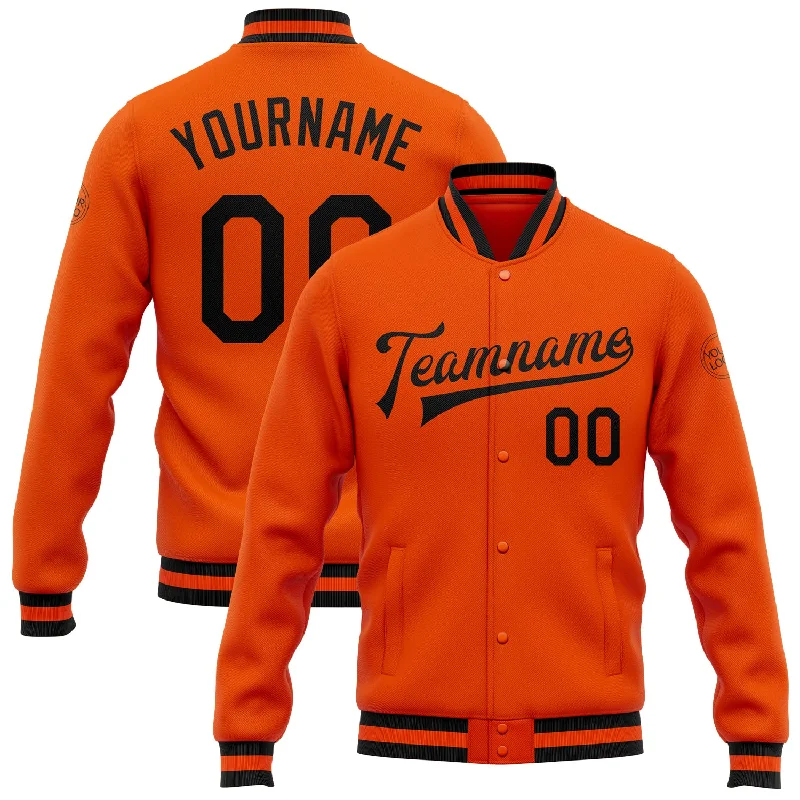 Relaxed-Fit Unisex Fashion For All-Day Comfort Top Deals Custom Orange Black Bomber Full-Snap Varsity Letterman Jacket