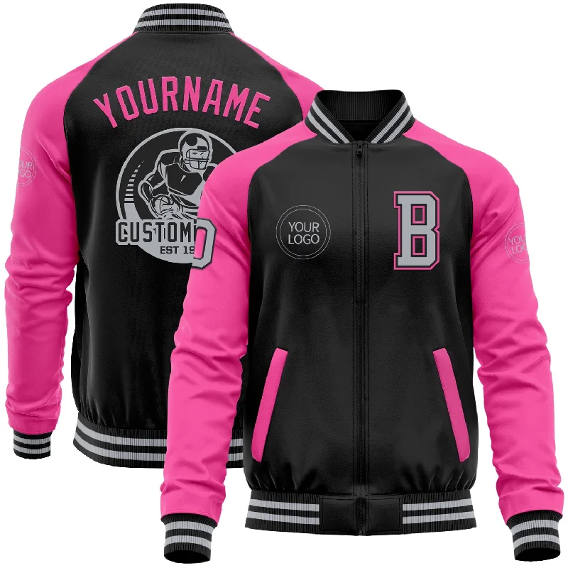 Comfortable Gender-Free Fashion Choices Fashion Sale Custom Black Gray-Pink Bomber Varsity Letterman Two Tone Zipper Jacket