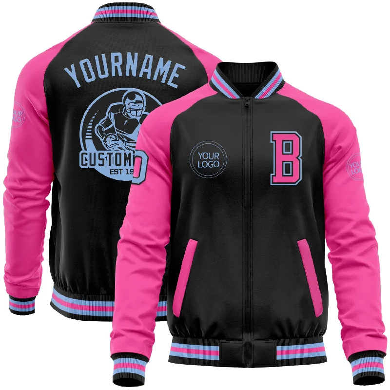 Chic And Contemporary Unisex Clothing Choices Fashion Essentials Custom Black Light Blue-Pink Bomber Varsity Letterman Two Tone Zipper Jacket