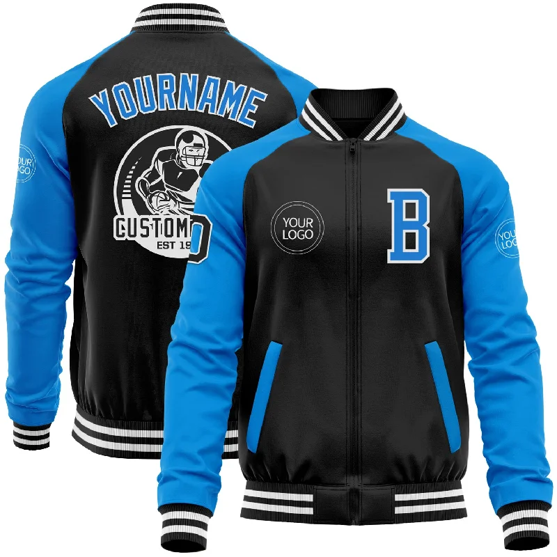 Urban Unisex Fashion Outfits Refined Fashion Sale Custom Black Powder Blue-White Bomber Varsity Letterman Two Tone Zipper Jacket