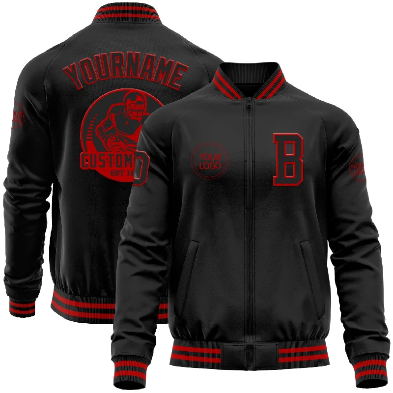 Chic And Contemporary Unisex Clothing Choices Limited Time Custom Black Red Bomber Varsity Letterman Zipper Jacket