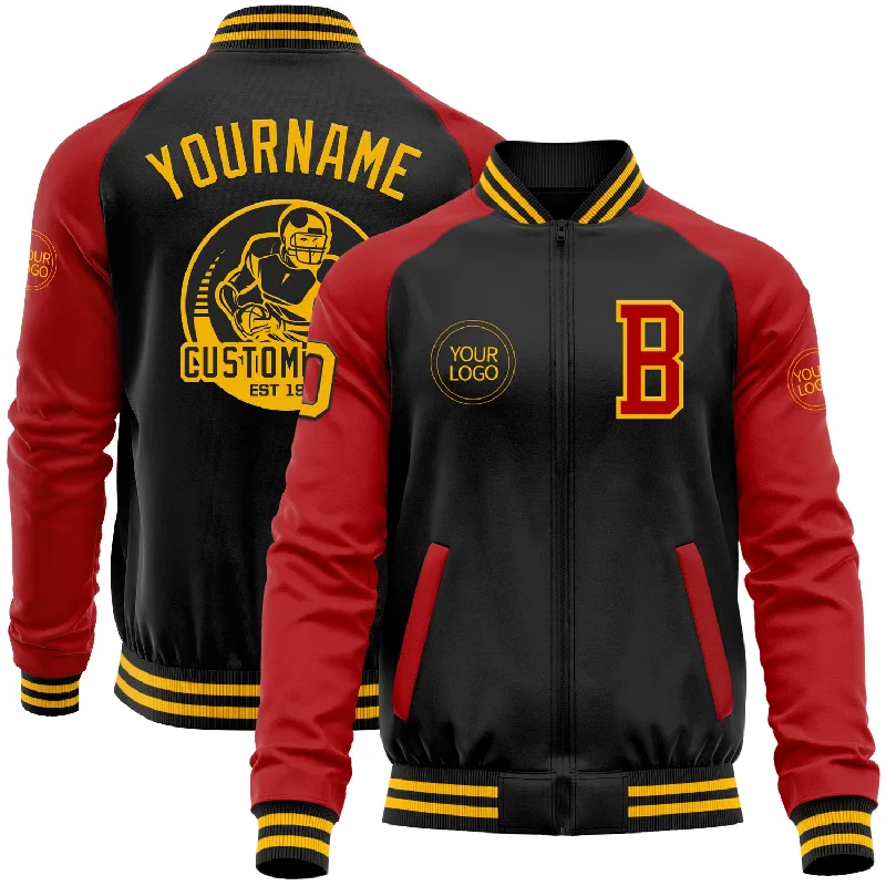 Everyday Wear For Men And Women End Of Season Sale Custom Black Gold-Red Bomber Varsity Letterman Two Tone Zipper Jacket