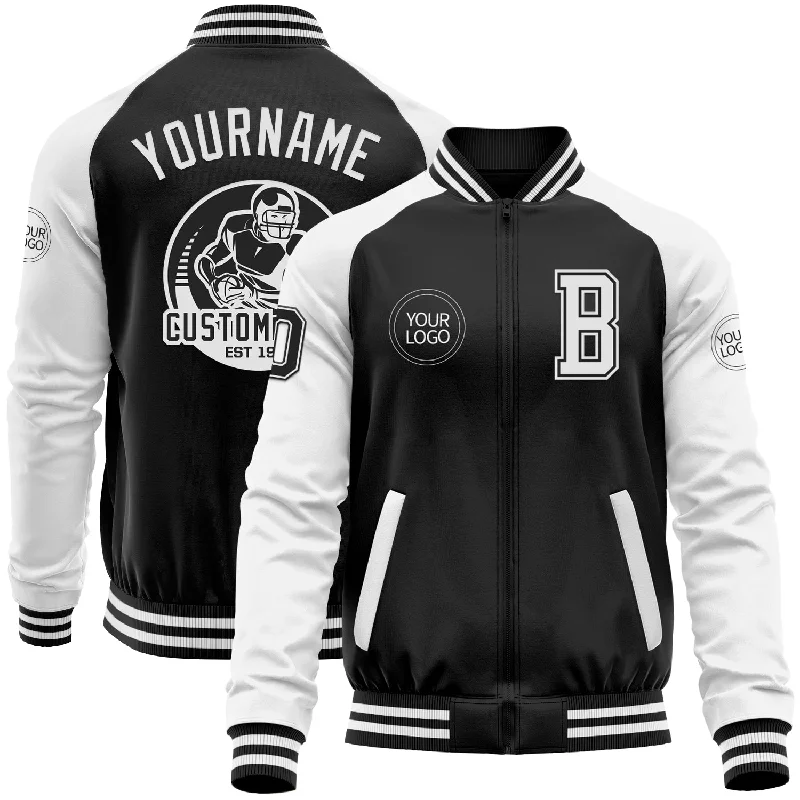 Oversized Unisex Apparel For Effortless Style Statement Fashion Offers Custom Black White Bomber Varsity Letterman Two Tone Zipper Jacket