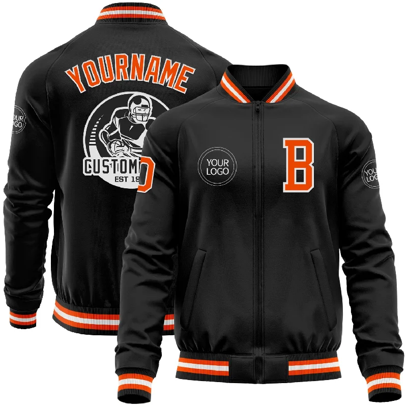 Sleek And Comfortable Unisex Wear Fashion-Forward Custom Black Orange-White Bomber Varsity Letterman Zipper Jacket