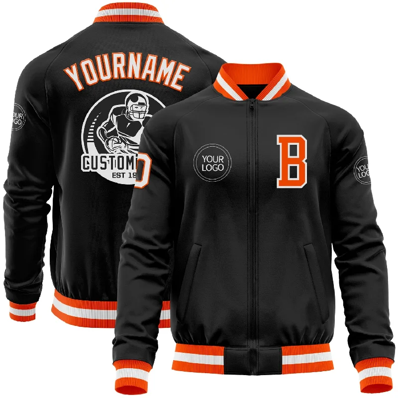 Effortless And Modern Unisex Dressing Limited Edition Custom Black Orange-White Bomber Varsity Letterman Zipper Jacket