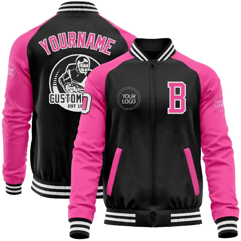 High-Quality Unisex Basics For All Occasions Modern Fashion Sale Custom Black Pink-White Bomber Varsity Letterman Two Tone Zipper Jacket