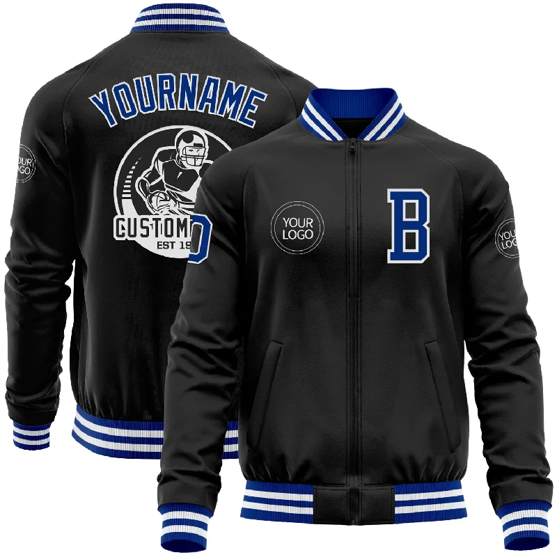 Oversized Unisex Apparel For Effortless Style Best-Sellers Custom Black Royal-White Bomber Varsity Letterman Zipper Jacket