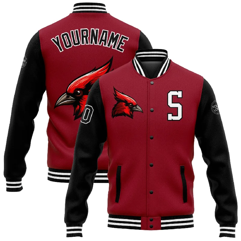 Trendy Unisex Top Deals Custom Cardinal Black-White 3D Pattern Design Bomber Full-Snap Varsity Letterman Jacket