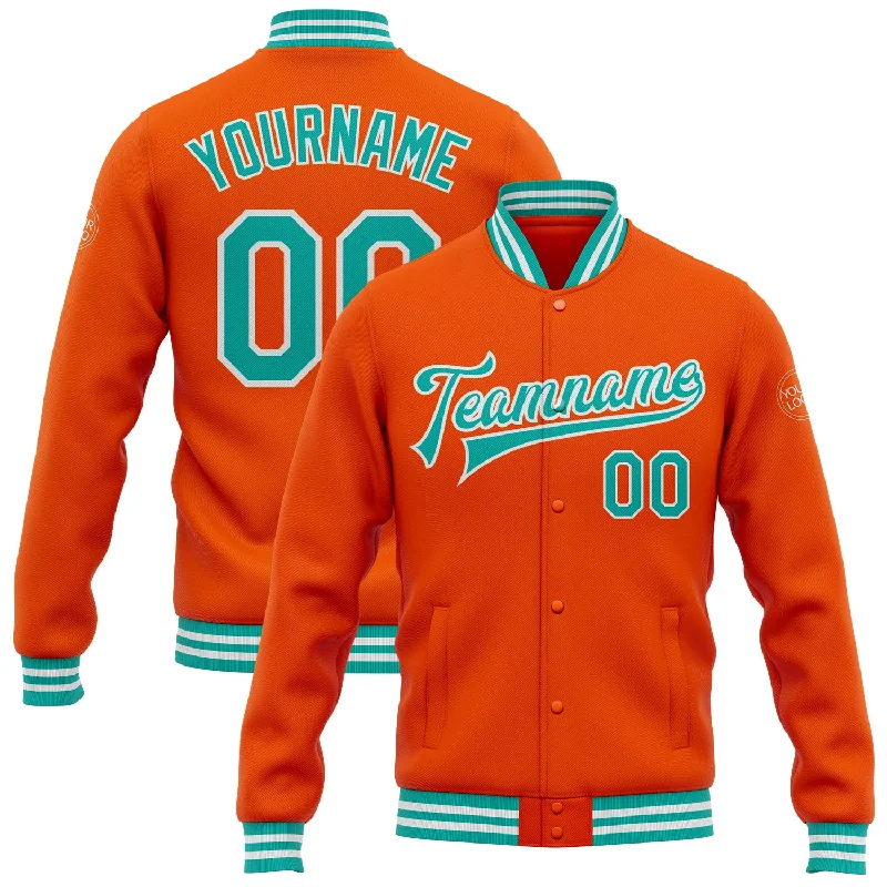 Contemporary Gender-Free Clothing Styles Seize Bargains Custom Orange Aqua-White Bomber Full-Snap Varsity Letterman Jacket