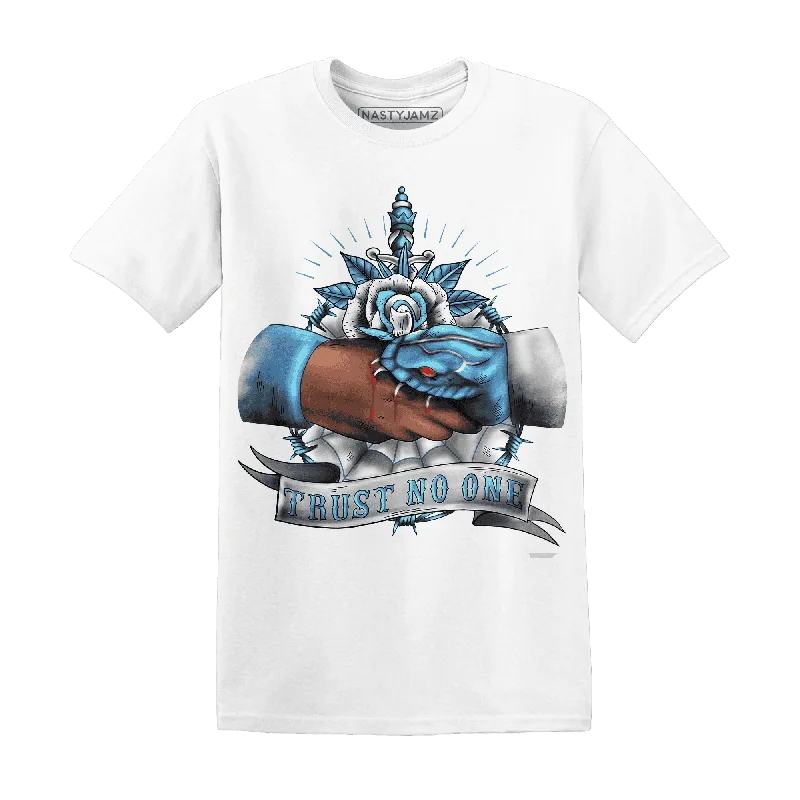 Sleek And Contemporary Gender-Free Outfits Sleek Style Discounts NastyJamz Carolina Blue Univercitii 17s T-Shirt Match Trust No One Old School